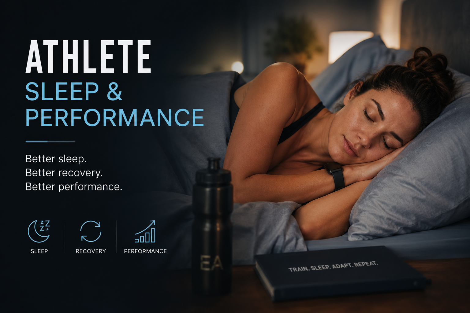 An athlete sleeping peacefully beside training equipment, representing sleep as a pillar of athletic performance and recovery